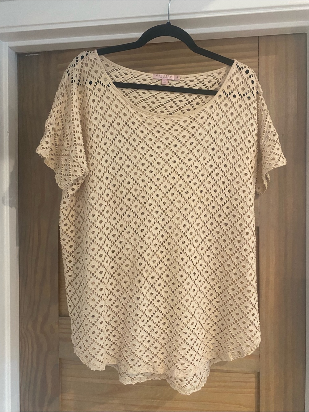 Calypso St. Barth Cream Crochet Lace Tunic Top
